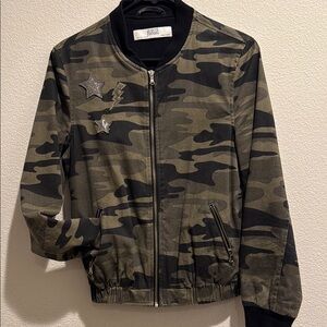 Zara Camouflage Bomber Jacket with Star Patches